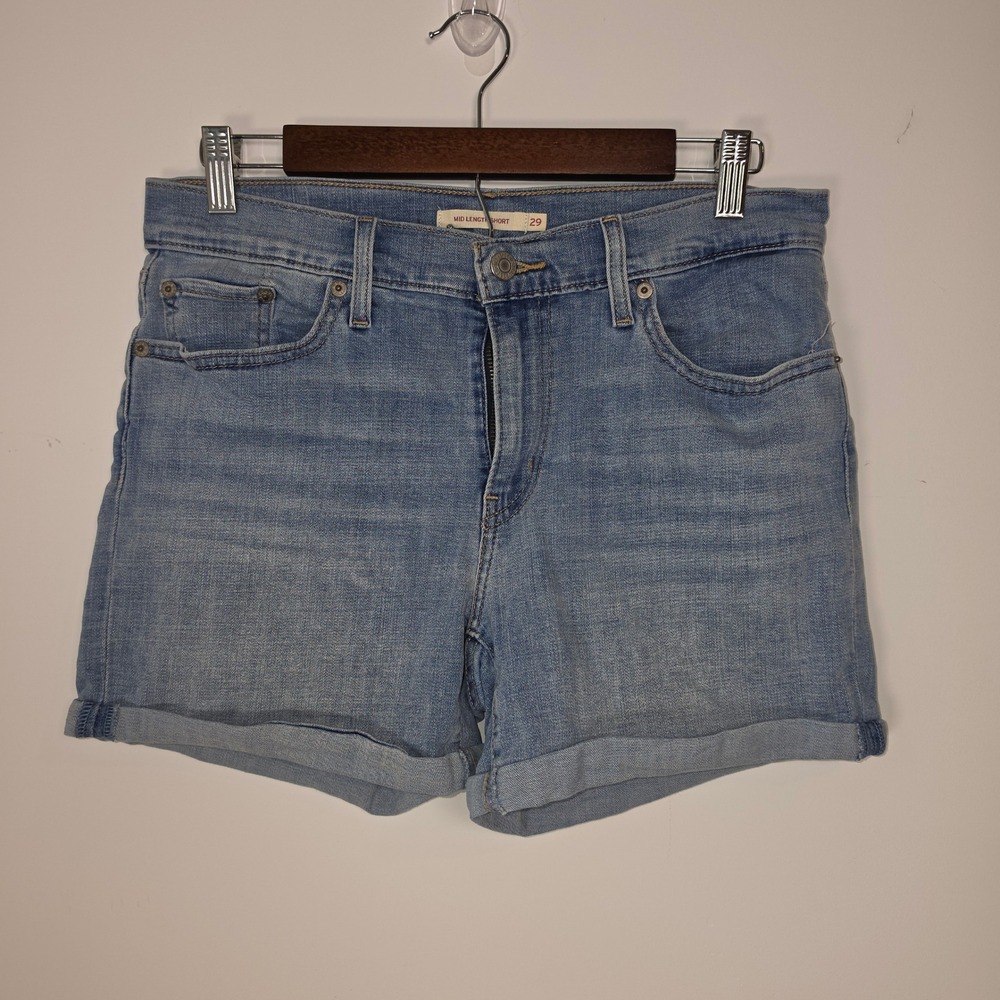 Levis Mid Length Shorts Womens 29 Light Wash Denim Cuffed Jean Shorts